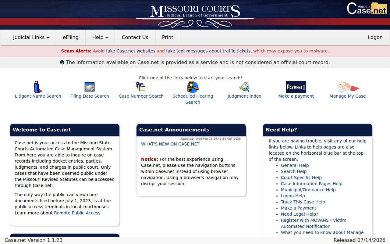 Cedar County docket search Missouri Case.net portal