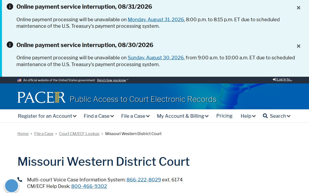 Cedar County docket search federal PACER boundary