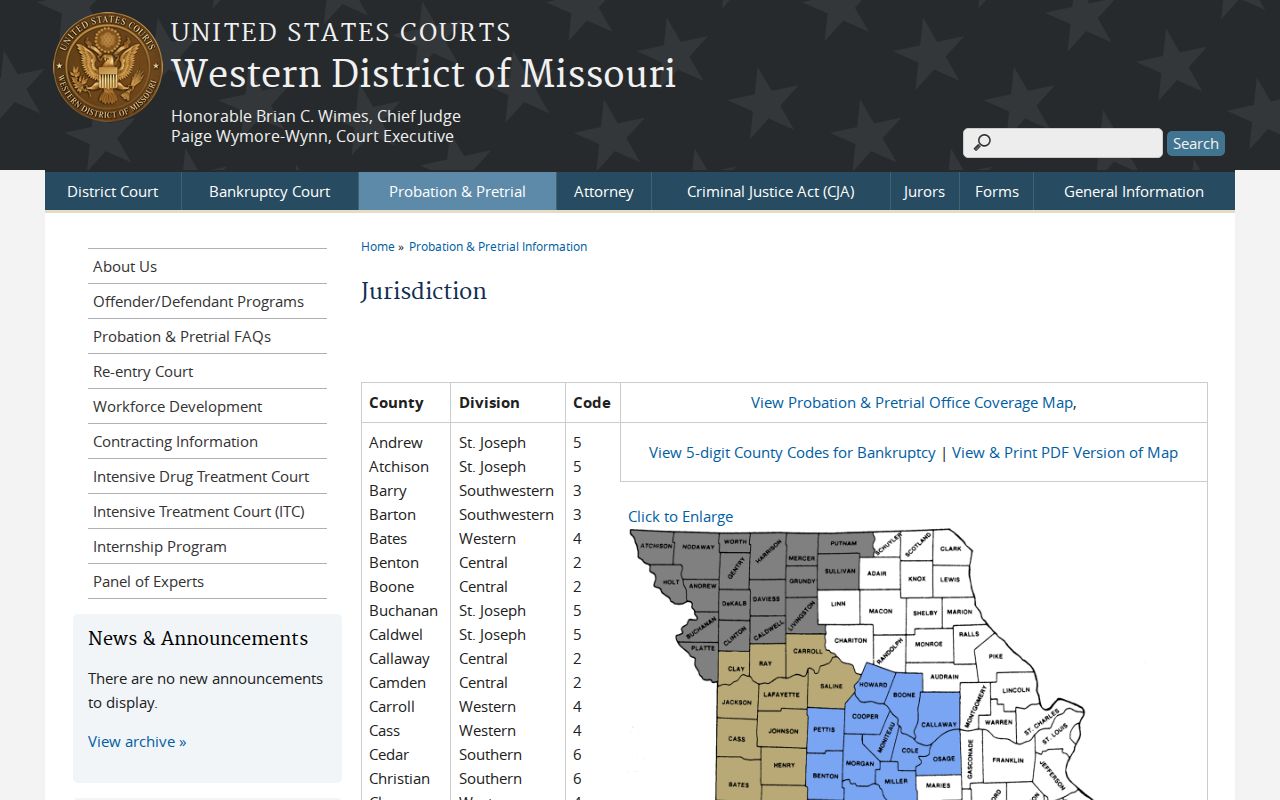 Cedar County court schedule federal docket boundary