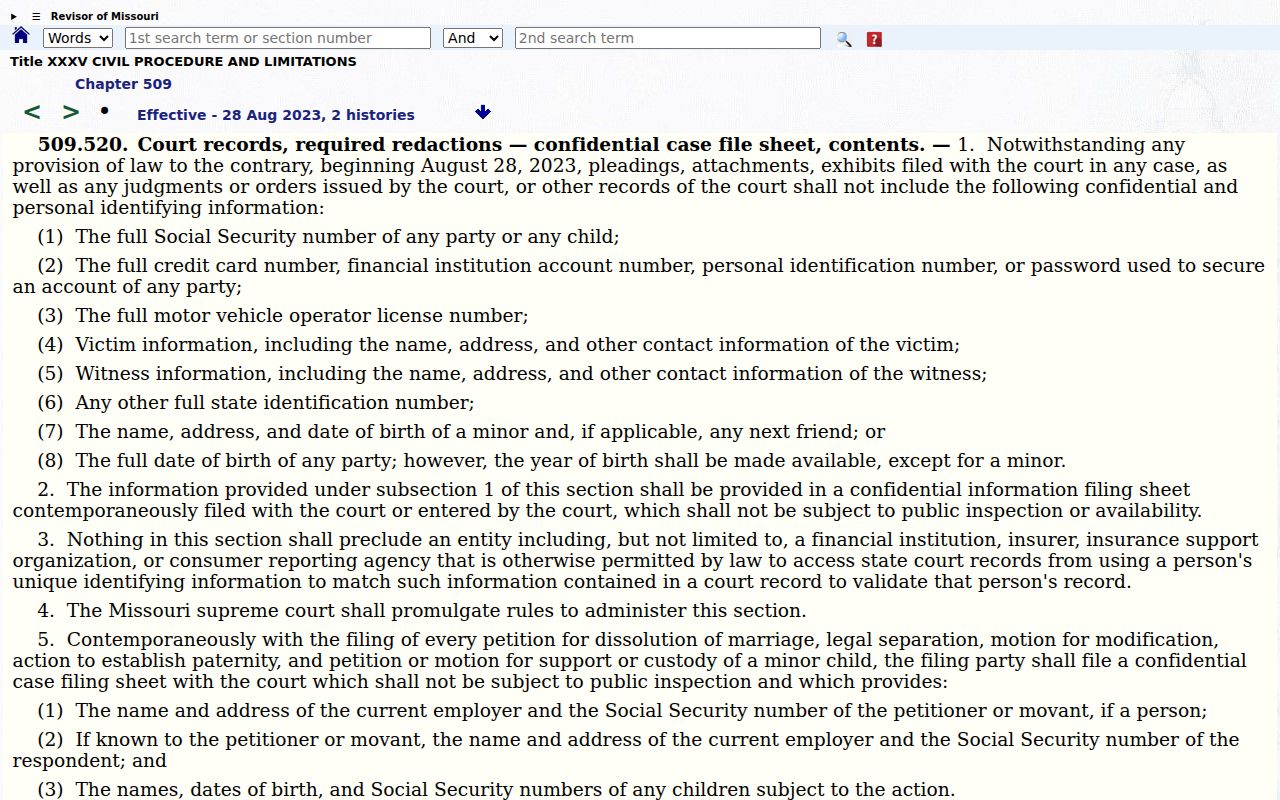 Cedar County court case records filing privacy redaction rule