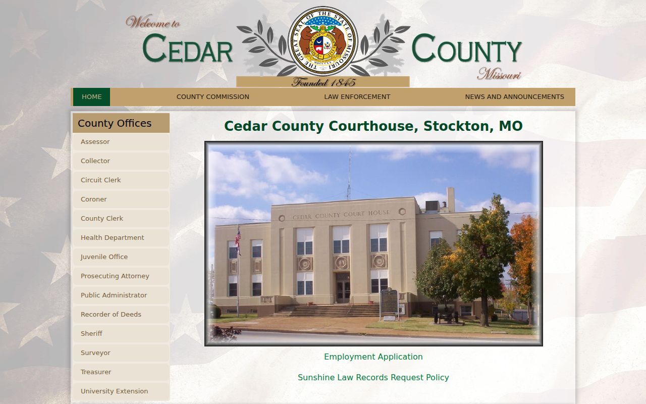Cedar County court docket courthouse and Circuit Clerk records setting