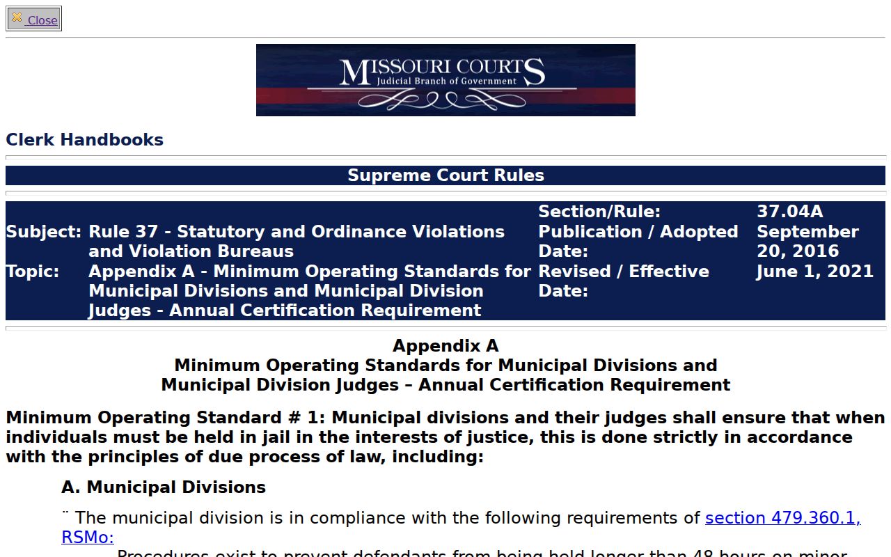 Jerico Springs court records municipal operating standards source