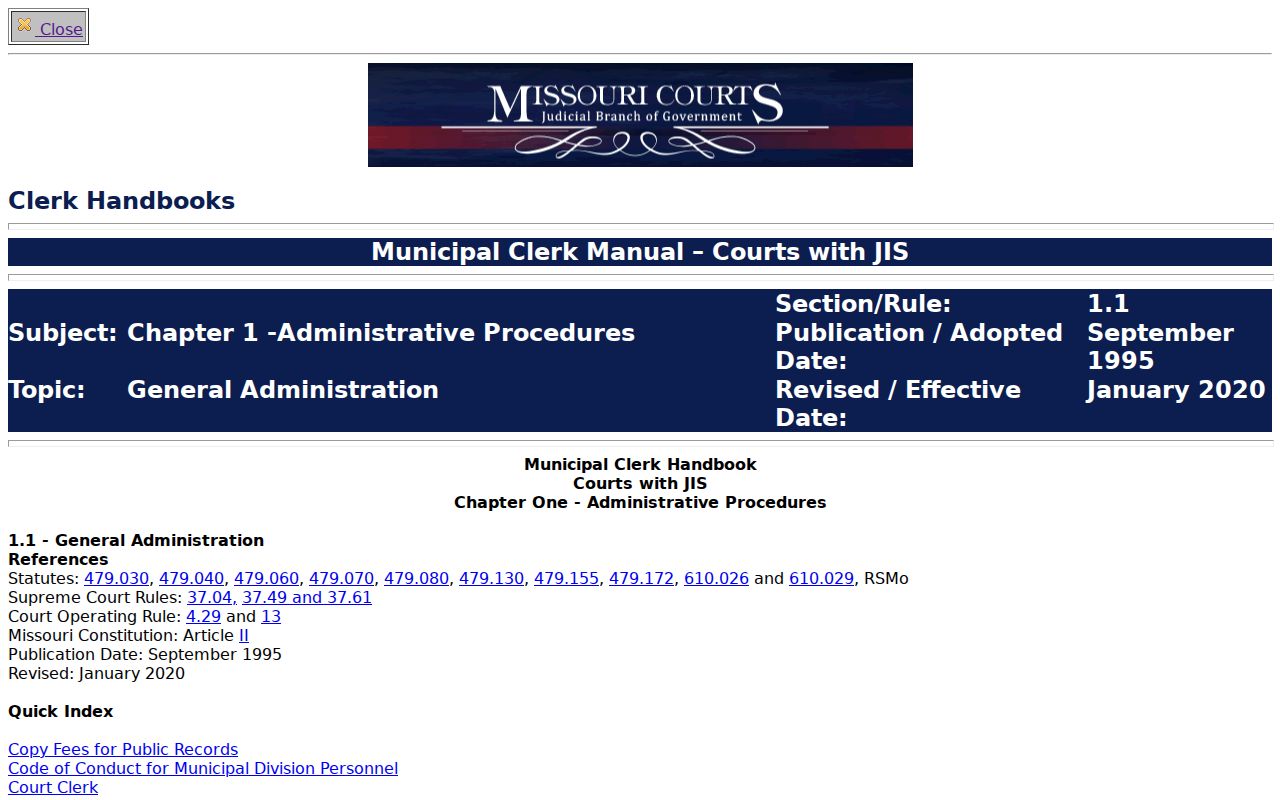 Stockton court records municipal clerk manual source