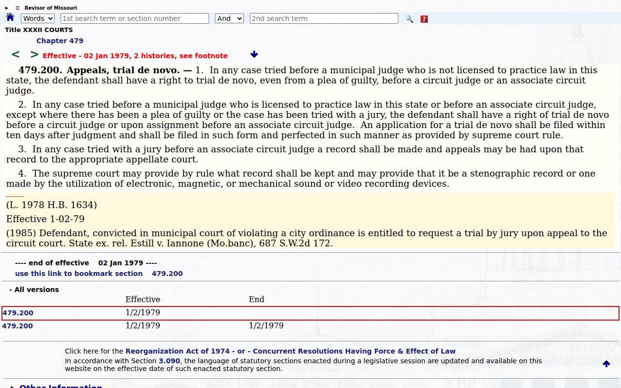 Stockton court records municipal trial de novo statute
